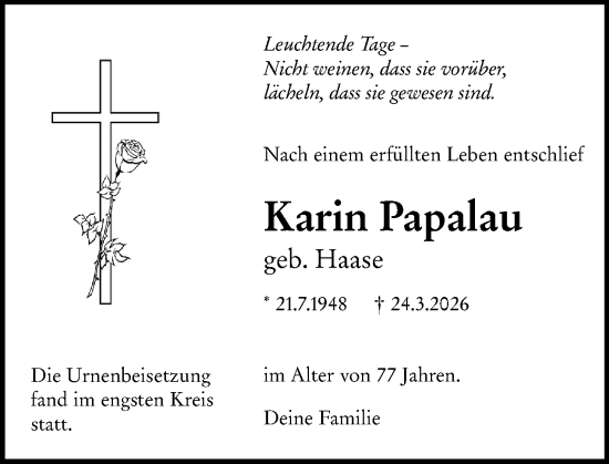 Traueranzeige von Karin Papalau von Darmstädter Echo