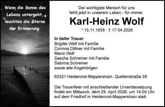 Traueranzeige von Karl-Heinz Wolf von Wiesbadener Kurier