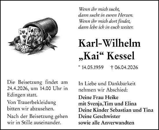Traueranzeige von Karl-Wilhelm Kessel von Dill Block