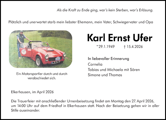 Traueranzeige von Karl Ernst Ufer von Weilburger Tageblatt