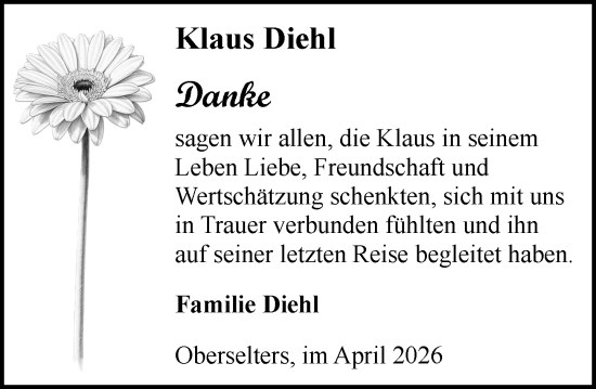 Traueranzeige von Klaus Diehl von Camberger Anzeiger