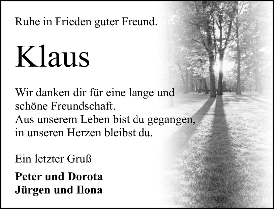 Traueranzeige von Klaus Gärtner von Odenwälder Echo