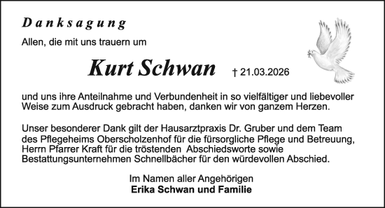Traueranzeige von Kurt Schwan von Odenwälder Echo