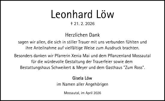 Traueranzeige von Leonhard Löw von Odenwälder Echo