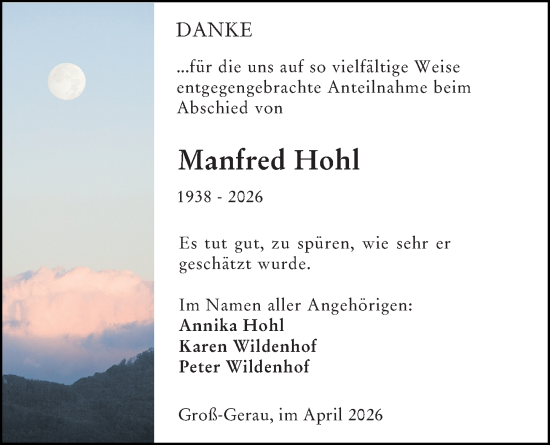 Traueranzeige von Manfred Hohl von Groß-Gerauer Echo