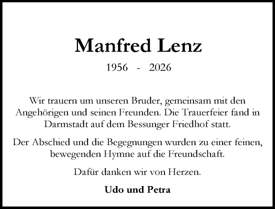 Traueranzeige von Manfred Lenz von Darmstädter Echo