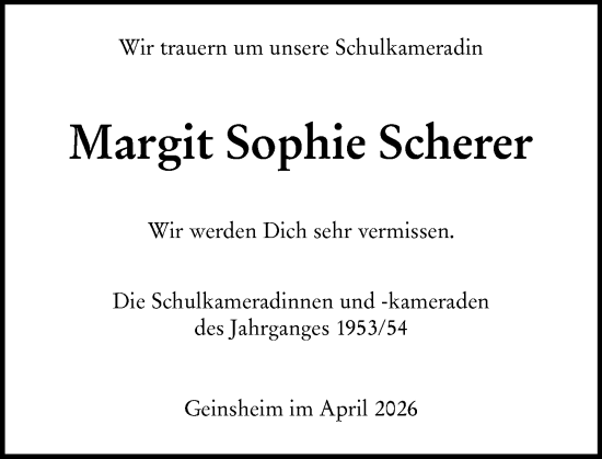 Traueranzeige von Margit Sophie Scherer von Groß-Gerauer Echo