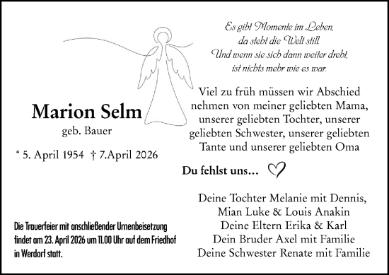Traueranzeige von Marion Selm von Wetzlarer Neue Zeitung