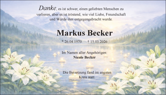 Traueranzeige von Markus Becker von Allgemeine Zeitung Mainz