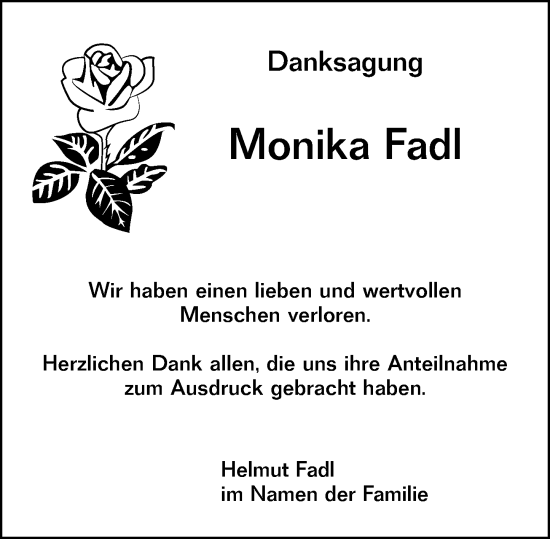 Traueranzeige von Monika Fadl von Hochheimer Zeitung