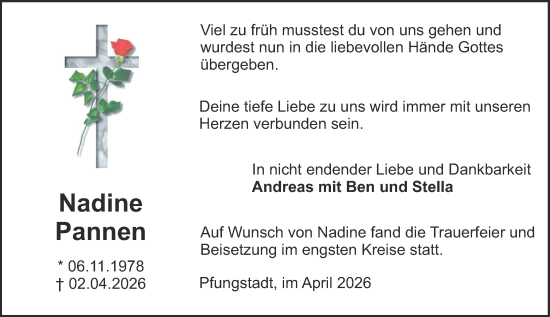 Traueranzeige von Nadine Pannen von Darmstädter Echo