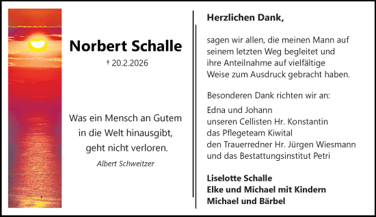 Traueranzeige von Norbert Schalle von Rüsselsheimer Echo