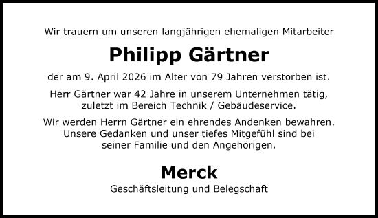 Traueranzeige von Philipp Gärtner von Darmstädter Echo