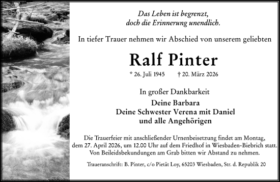 Traueranzeige von Ralf Pinter von Wiesbadener Kurier