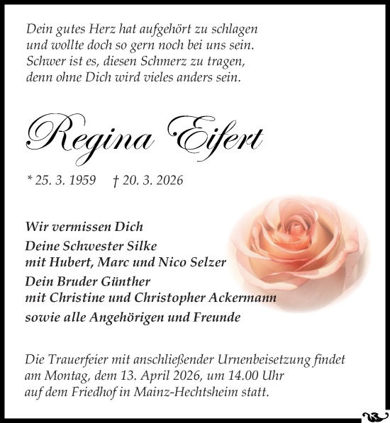Traueranzeige von Regina Eifert von Allgemeine Zeitung Mainz