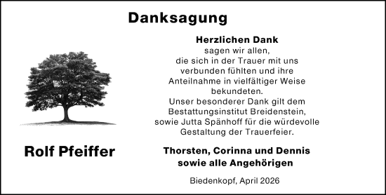 Traueranzeige von Rolf Pfeiffer von Hinterländer Anzeiger