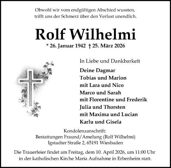 Traueranzeige von Rolf Wilhelmi von Wiesbadener Kurier