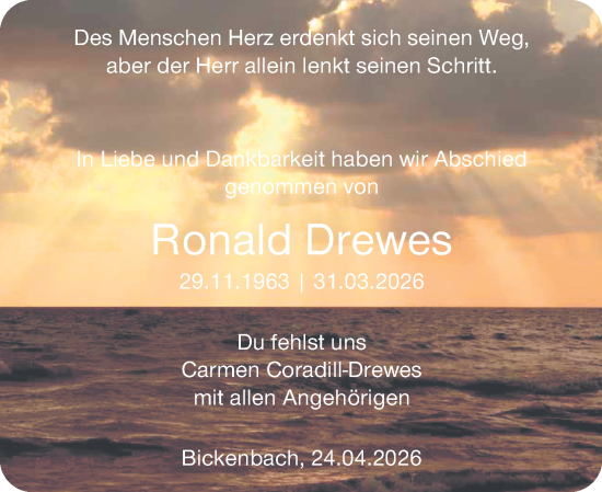 Traueranzeige von Ronald Drewes von Darmstädter Echo