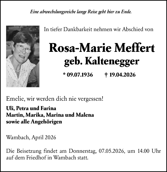 Traueranzeige von Rosa-Marie Meffert von Wiesbadener Kurier