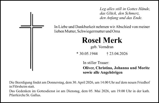 Traueranzeige von Rosel Merk von Rüsselsheimer Echo