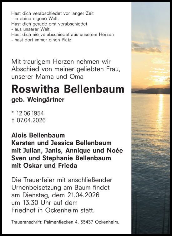 Traueranzeige von Roswitha Bellenbaum von Allgemeine Zeitung Rheinhessen-Nahe