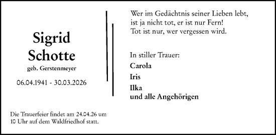 Traueranzeige von Sigrid Schotte von Darmstädter Echo