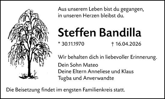 Traueranzeige von Steffen Bandilla von Hinterländer Anzeiger