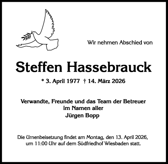 Traueranzeige von Steffen Hassebrauck von Wiesbadener Kurier