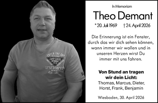 Traueranzeige von Theo Demant von Wiesbadener Kurier