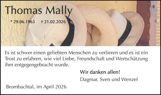 Traueranzeige von Thomas Mally von Odenwälder Echo