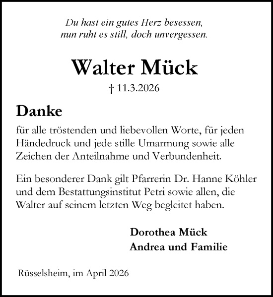 Traueranzeige von Walter Mück von Rüsselsheimer Echo