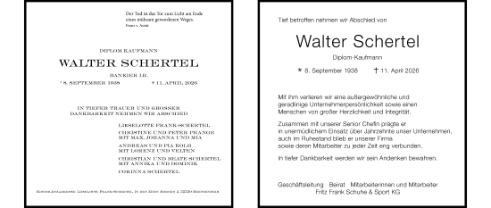 Traueranzeige von Walter Schertel von Allgemeine Zeitung Rheinhessen-Nahe