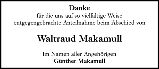 Traueranzeige von Waltraud Makamull von Allgemeine Zeitung Mainz