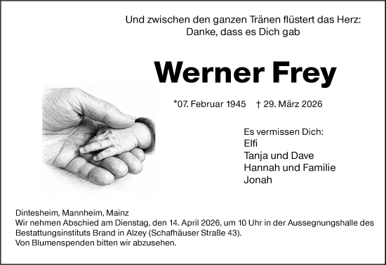 Traueranzeige von Werner Frey von Allgemeine Zeitung Alzey