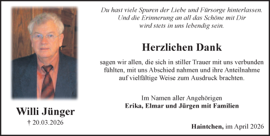 Traueranzeige von Willi Jünger von Camberger Anzeiger