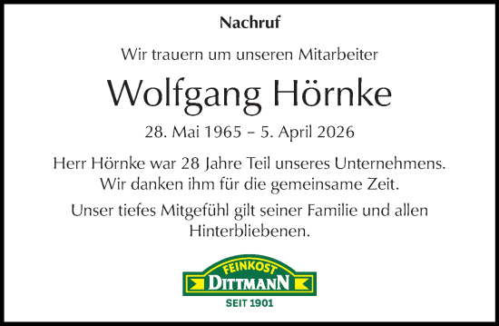 Traueranzeige von Wolfgang Hörnke von Idsteiner Land/Untertaunus