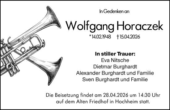 Traueranzeige von Wolfgang Horaczek von Hochheimer Zeitung