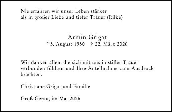 Traueranzeige von Armin Grigat von Groß-Gerauer Echo