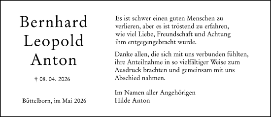 Traueranzeige von Bernhard Leopold Anton von Groß-Gerauer Echo