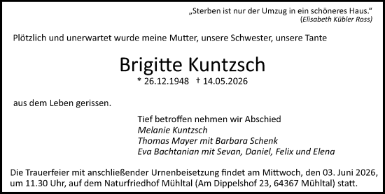 Traueranzeige von Brigitte Kuntzsch von Darmstädter Echo