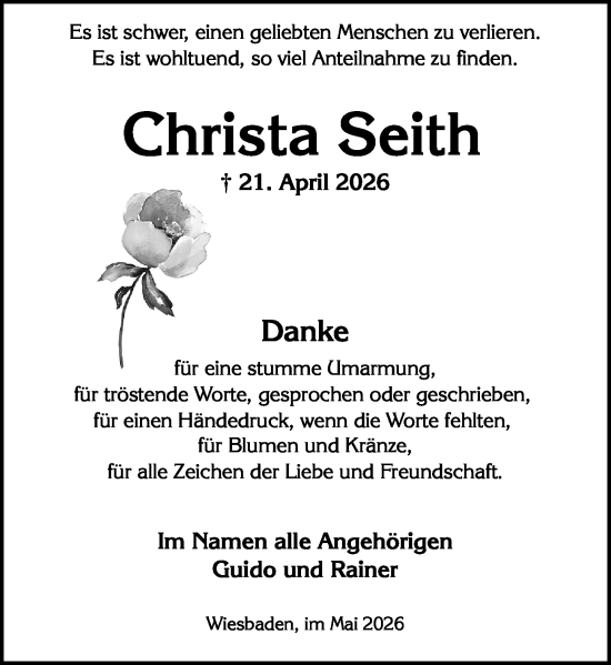 Traueranzeige von Christa Seith von Wiesbadener Kurier