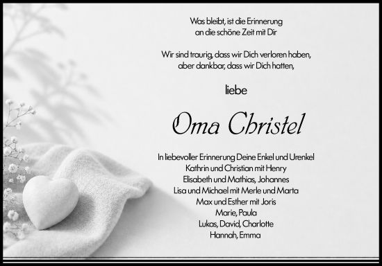 Traueranzeige von Christel  von Allgemeine Zeitung Alzey