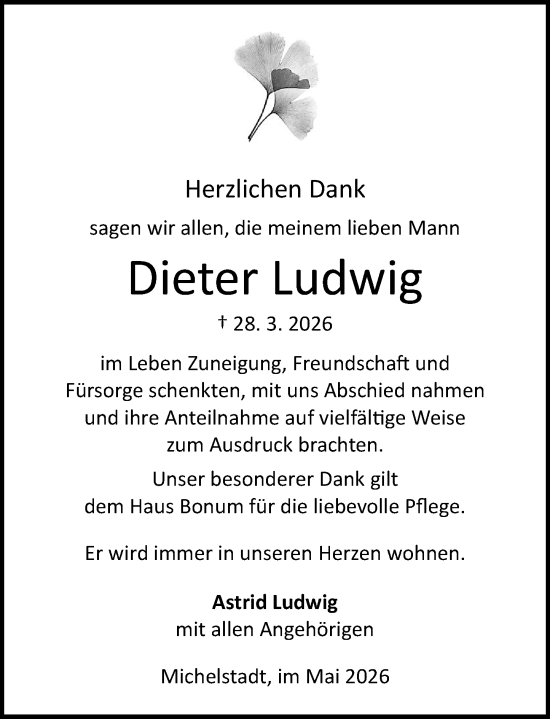 Traueranzeige von Dieter Ludwig von Odenwälder Echo