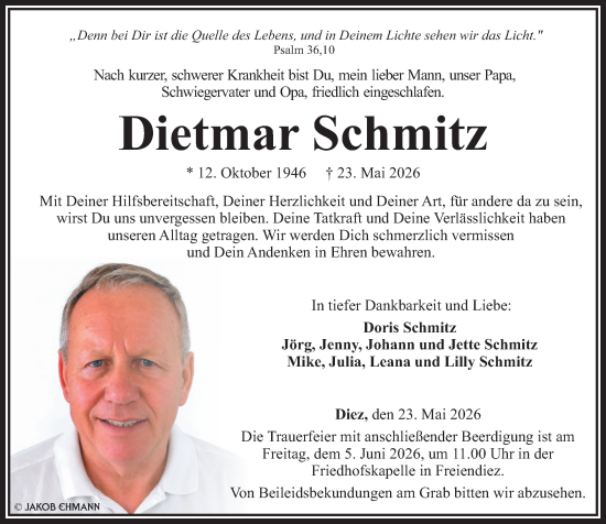 Traueranzeige von Dietmar Schmitz von Nassauische Neue Presse