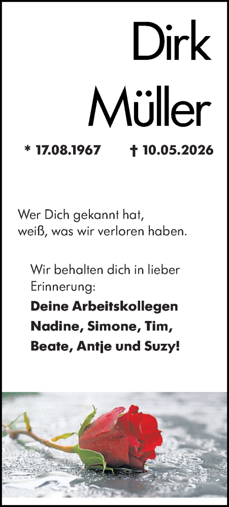 Traueranzeige von Dirk Müller von Hinterländer Anzeiger
