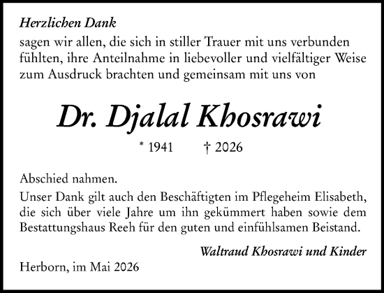 Traueranzeige von Djalal Khosrawi von Dill Block