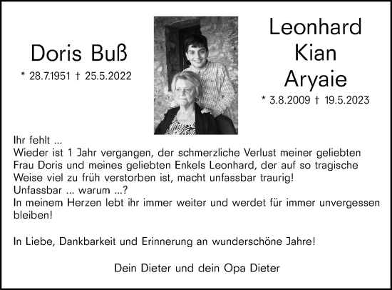 Traueranzeige von Doris Buß von Wiesbadener Kurier