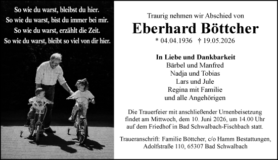 Traueranzeige von Eberhard Böttcher von Idsteiner Land/Untertaunus