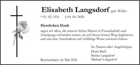 Traueranzeige von Elisabeth Langsdorf von Wetzlarer Neue Zeitung