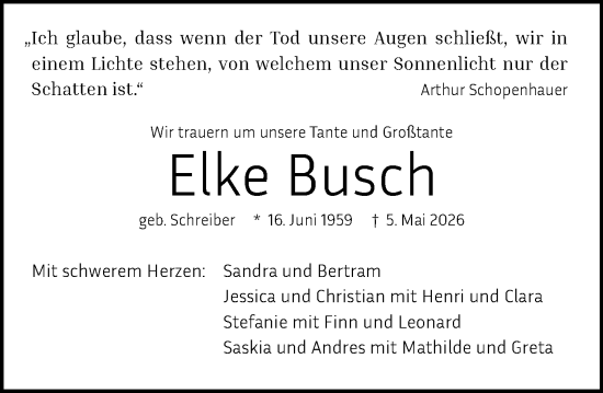 Traueranzeige von Elke Busch von Hinterländer Anzeiger